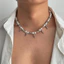 Nam Punk Ngọc Trai Choker - Bạc Đinh Tán Inox Đính Hạt Ngọc Trai Giả - Hip-Hop Dạo Phố Trang Sức