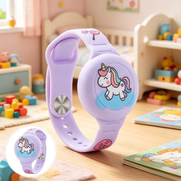 Vòng tay Airtag hình con vật cho bé gái Silicon, Chống mất, Chống nước, Thiết kế đồng hồ