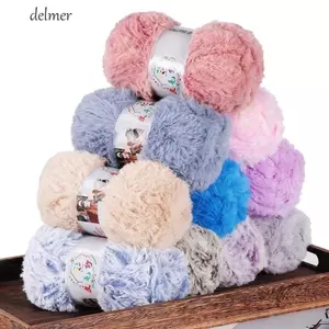 Sợi chồn giả DELMER, Sợi lông chồn giả mềm mại lông chồn, Sợi dệt thân thiện với da 100g Móc sợi sang trọng