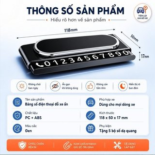 Biển số điện thoại ô tô Trượt từ tính Ẩn riêng tư Bảng điều khiển hợp kim phát sáng Thẻ đỗ xe