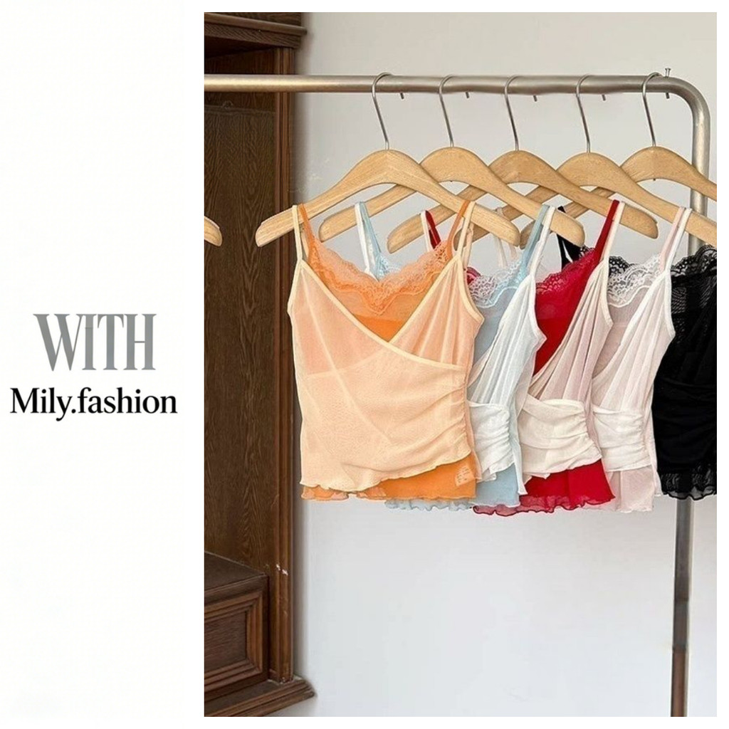 Milyfashion Dopamine Pure Desire Ren Khâu Sling Giả Hai Mảnh Slim-Fit Ngắn Top Sling Thoáng Khí WZF
