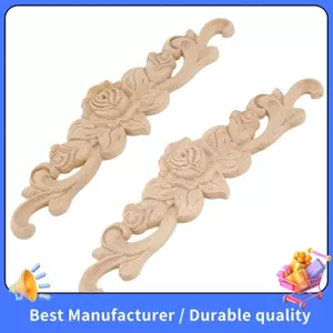 2 Chiếc 20 * 5cm Gỗ Khắc Dài Onlay Đính Không Sơn Hoa Hồng Cửa Trang Trí Nhà Phong Cách
