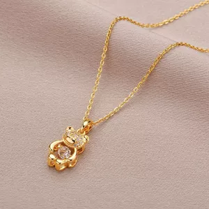 Vòng Cổ Thép Titan Không Phai Màu 2025 Thiết Kế Mới Dễ Thương Zircon Gấu Vòng Cổ Nữ Ánh Sáng Sang Trọng Niche Xương Đòn Dây Xích 26.3.22