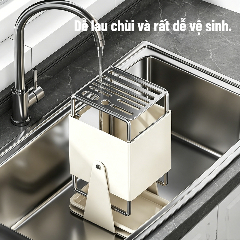 Giá Để Dao xoay linh hoạt khay hứng nước thép không gỉ tiết kiệm không gian bền lâu màu trắng xám