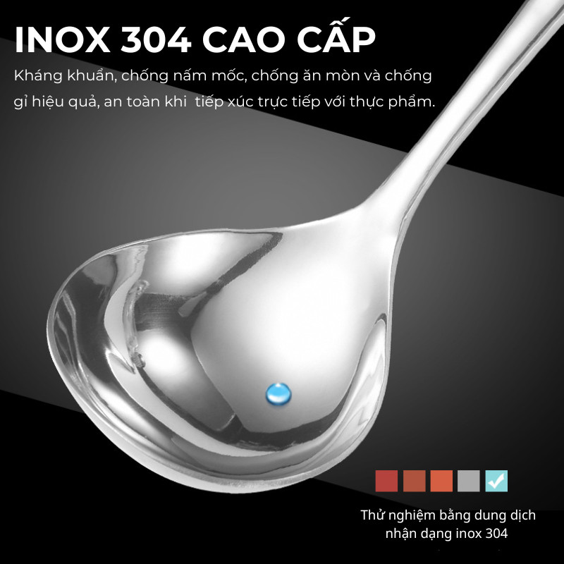 Muôi Múc Canh Inox 304 Nguyên Khối KOOBEE - Thìa Múc Canh, Muôi Lỗ Cán Dài Dày Dặn Đánh Bóng Gương Cao Cấp | 388