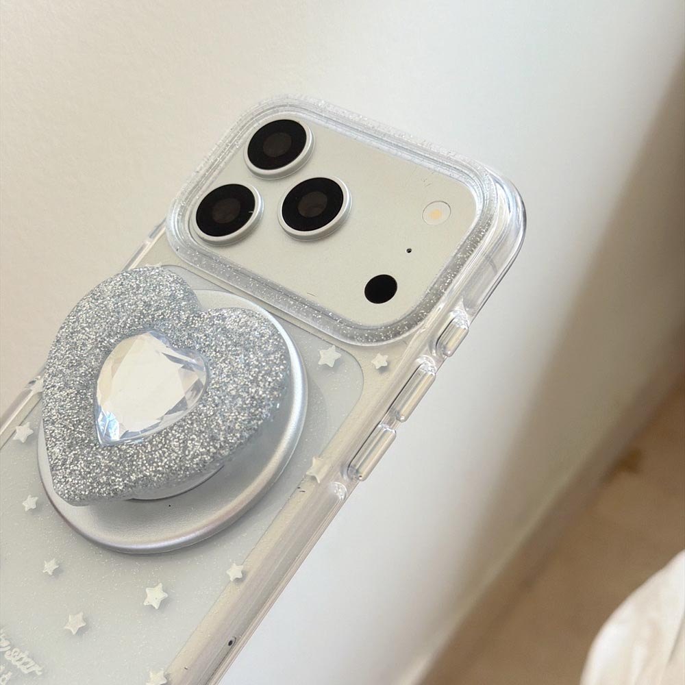 Ốp lưng cứng trong suốt Tương thích với iPhone 13 14 14Pro 14ProMax 15 15Pro 15ProMax 16 16Pro 16ProMax 17 17Pro 17ProMax Vỏ nam châm họa tiết ngôi sao bạc