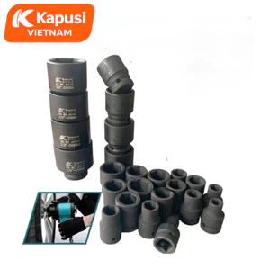 Đầu Tuýp Đen Ngắn 1/2Inch Kapusi Thép Cr-Mo Siêu Cứng - Khẩu Lục Giác Cho Máy Siết Bu Lông Đủ Size 8mm-41mm, Bh 12 tháng