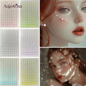 AqToCna 3 / 4 / 5 / 6mm 3D Đá Mắt Trang Điểm Mặt Hình Xăm Tạm Thời Tự Dính Nước Trong Suốt Thả Stiers Lễ Hội Sân Khấu Trang Trí Nghệ Thuật Cơ Thể AqToCna