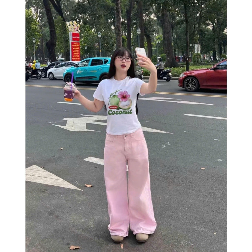 （Giao hàng 24h）Angela Áo Thun Nữ Dáng Baby Tee Ôm Tay Ngắn Vải Cotton Họa Tiết HOA QUẢ MIX