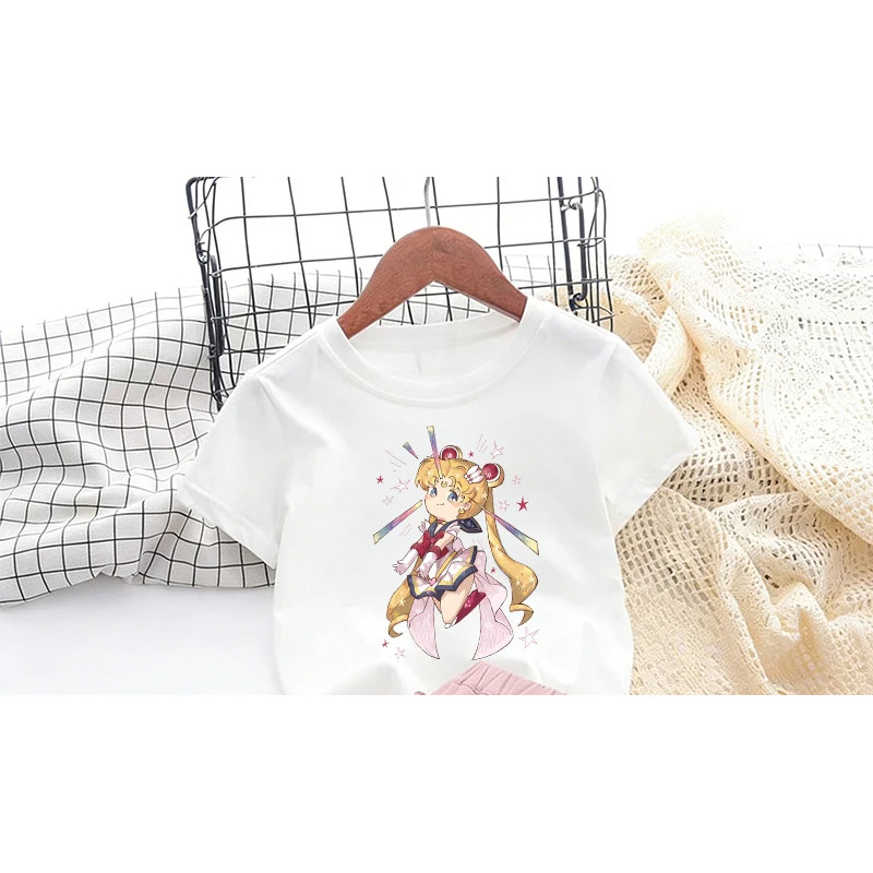 Bộ áo và váy in hình thủy thủ mặt trăng 2D Trang phục đáng yêu cho trẻ em Trang phục hàng ngày và quà tặng ngày lễ