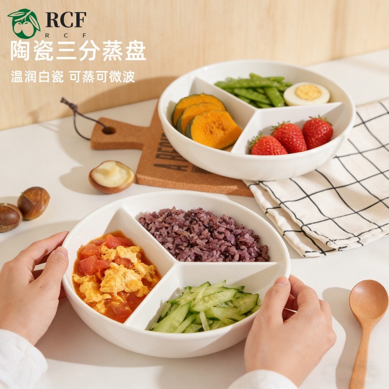 Đĩa ăn 3 ngăn - Đĩa thức ăn gia đình cho bé dùng cho bếp cảm ứng