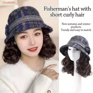 Mũ Xô Tóc Giả OUSXA, Tóc Giả Kèm Tóc Xoăn Mũ Ngư Dân Có Tóc Giả, Nơ Thu Đông Thường Ngày Ấm Áp Người Cá Mũ Nữ