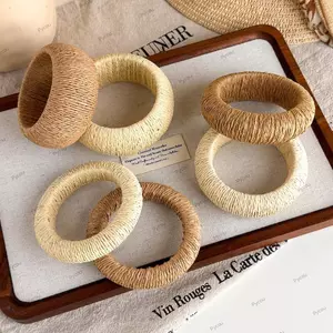 Vòng tay bện ống hút PYCOU, Vòng tay dệt tròn kiểu Bohemian Chunky, Vòng đeo tay dày rộng thủ công