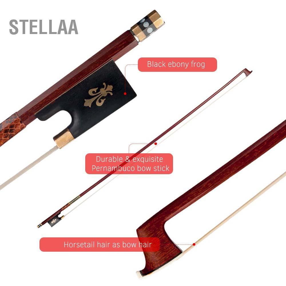 Stellaa Pernambuco Violin Bow Black Ebony Horsehair 4/4 Kích thước đầy đủ cho người mới bắt đầu và chuyên nghiệp