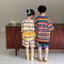 Bộ đồ trẻ em Phiên bản Hàn Quốc Quần Short ngắn tay sọc đầy màu sắc Bộ đồ hai mảnh dành cho trẻ em Bộ đồ thường ngày cổ tròn