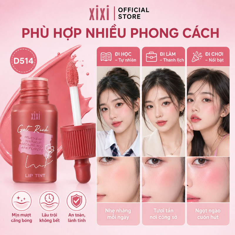 XIXI Kem Blush Tint – Soft Cloudy Finish · Xả tự nhiên · Blush lỏng lâu trôi D514