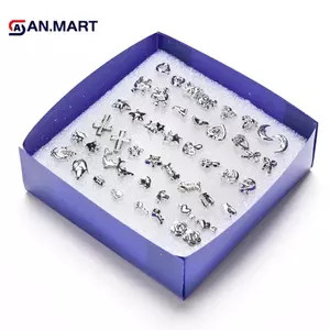 AN.MART 24 Cặp Thời Trang Bán Buôn Mix Bạc Mạ Nhựa Bông Tai VN