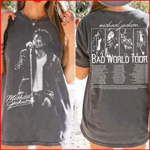 GC1 Michael Jackson Vintage Bad World Tour Áo thun họa tiết 2 mặt King of Pop Concert Trang phục GC1