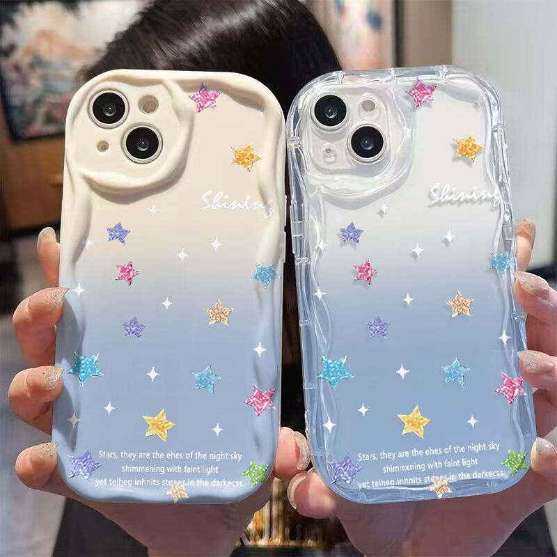 Ốp Lưng Cho Samsung Galaxy S26 S25 S24 S23 S21 S22 Plus Ultra 20 FE J7 Prime A03 A03S A02 A02S M02 A12 M12 A20 A30 Kem Vồng Cong Edge Motif Ngôi Sao Đầy Màu Sắc NYK254