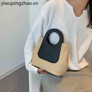 Mùa hè Retro Tương Phản Màu Khâu Túi Rơm Túi Nhỏ Dệt Tay Túi Đựng Mỹ Phẩm Đơn Giản Thời Trang Một Vai Túi Xách