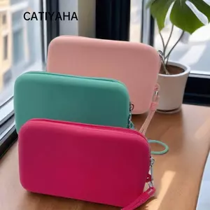 Túi du lịch CATIYAHA, Ví đựng tiền xu chống nước bằng silicon, Túi đựng tai nghe màu trơn có dây kéo di động dành cho học sinh