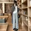 Quần chống muỗi mùa hè in nơ cạp cao Drape Quần ống rộng rộng Quần thẳng