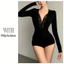 Milyfashion Sâu Cổ Chữ V Ren Khâu Dài Tay Xuân Hè Mặc Bên Ngoài Slim fit Nẹp Áo Liền Quần Hot Girl Phong Cách Mới Bóng