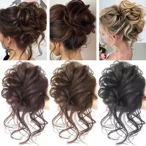 DELMER Tóc Tổng Hợp Bun Tóc Tự Nhiên Nối Dài 22 Màu Dây Cao Su Co Giãn Chignon Tóc Giả