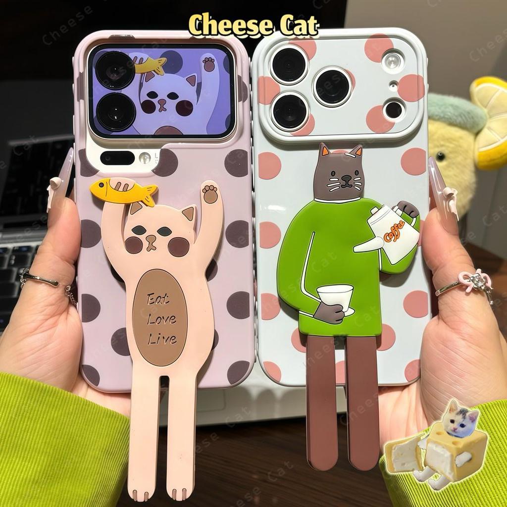 Ốp điện thoại di động hình mèo chấm bi phong cách Hàn Quốc cho iPhone dành cho iPhone 14 13 12 11 15 Plus 16 17 Pro Max