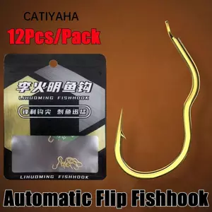 CATIYAHA 12 Cái / gói Móc câu lật tự động, Móc câu cá vàng thép gai sắc bén bằng thép Carbon cao, Dụng cụ câu cá chống trượt