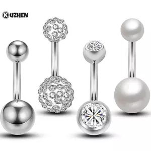 KUZHEN 4 14G Bụng Nút Nhẫn Ngọc Trai Pha Lê Hai Quả Bóng Rốn Xuyên Cơ Thể Trang Sức HOT