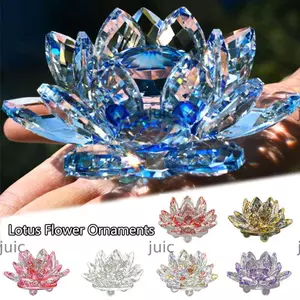 JUIC Crystal Lotus Flower Figurine Bộ sưu tập nhiều màu Quà tặng lưu niệm Nhà & Văn phòng Thủ công thủy tinh