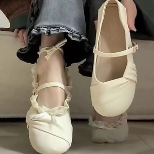 Giày cao gót Pháp dành cho nữ, giày bệt phù hợp mùa xuân hè, giày ba lê màu sâm panh Giày da