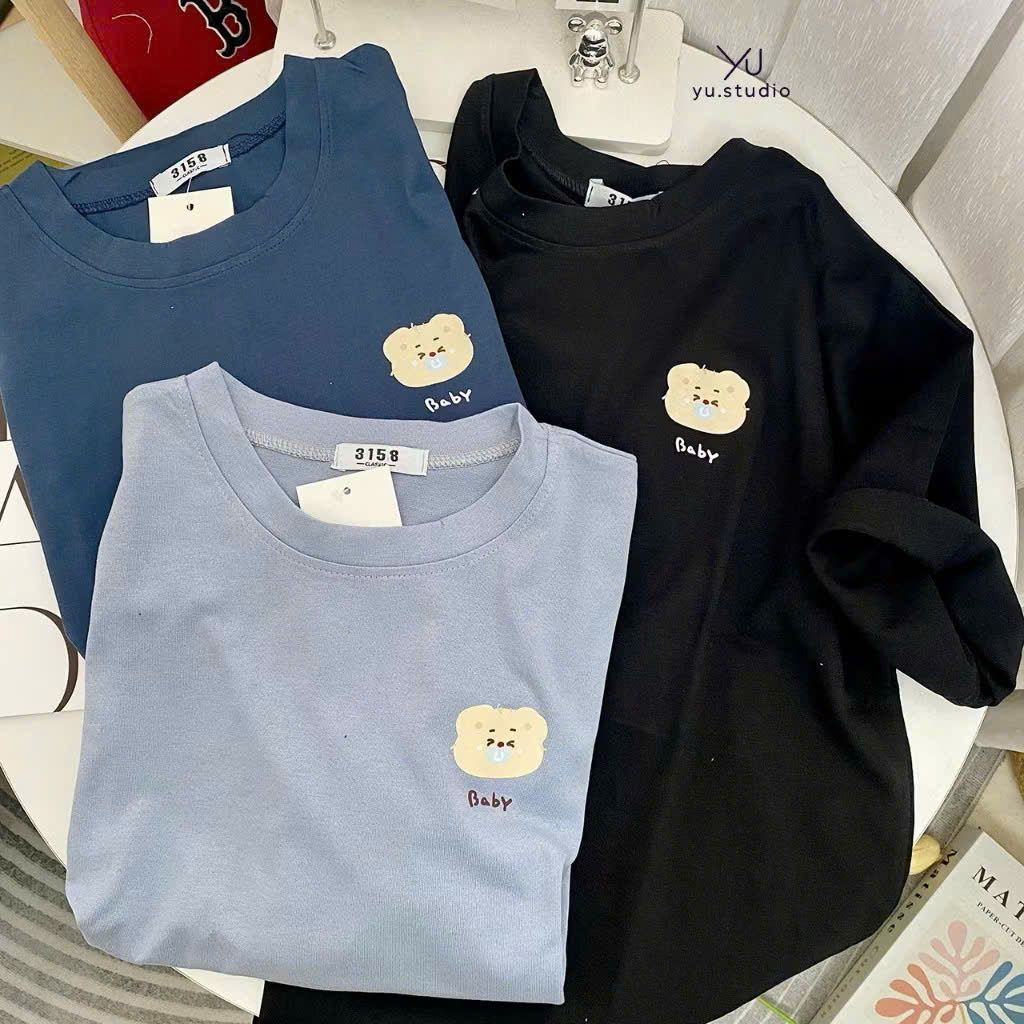 Áo thun nữ 3158 cotton khô, áo thun nam nữ form rộng mẫu- Gấu Baby -quanaounisex94