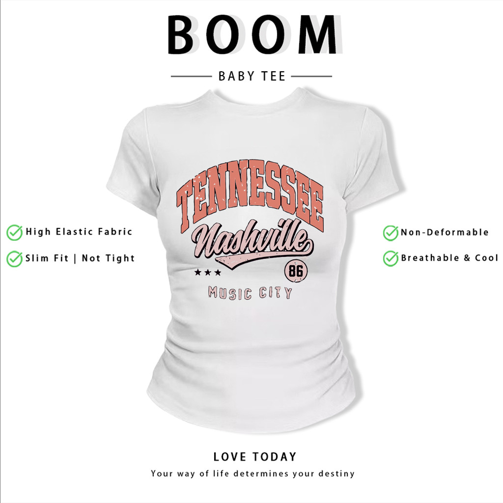 BOOM Áo Baby Tee Nữ Cotton Ôm Body-Áo Thun Ngắn Tay Y2K In Hình PhongCách Mùa Hè, Cổ Tròn Hàng Đầucách hàn quốc phong064
