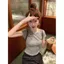 Áo thun ngắn tay màu xám chấm bi cho nữ mùa hè Phong cách mới Slim Sweet Spicy Short Top Women