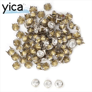 YICA 100 Chiếc Đinh Tán Pha Lê, Vỏ Pha Lê Kích Thước 10 Mm Đinh Kim Loại Trang Trí, Dự Án Thủ Công DIY Thiết Kế 4 Móng Vuốt DIY Da Thủ Công Đinh Da Trang Trí Thủ Công