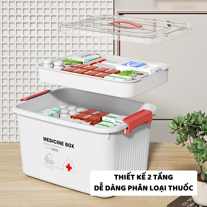 Hộp Đựng Thuốc Gia Đình ENODA HOME, Hộp Lưu Trữ Thuốc, Đồ Y Tế 2 Tầng Có Nắp Trong Suốt Q082