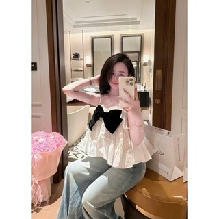 Áo 2 dây chun eo đính nơ siu xinh ảnh chụp thật, Áo hai dây tiểu thư
