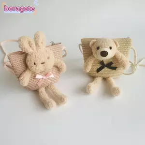 BORAGETE 1 Ví Đựng Tiền Xu Rơm Thỏ Nhiều Màu Sắc Trẻ Em Túi Messenger