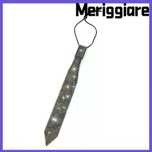 Cà vạt đính đá MERIGGIARE, Cà vạt cổ pha lê sang trọng sáng bóng, Phụ kiện trang sức thanh lịch màu đen Trang phục JK Tie‌ Áo công sở