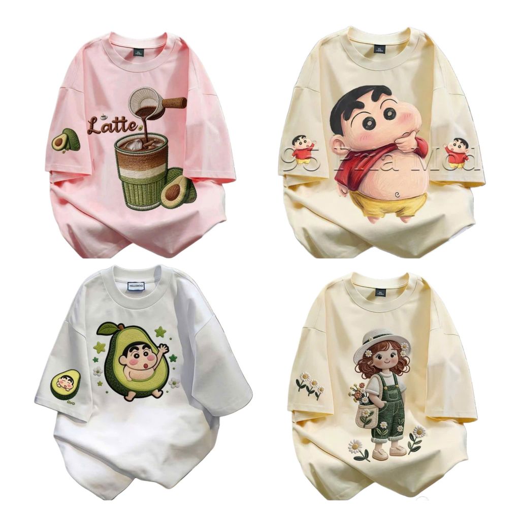 Áo phông form rộng oversize  tối giản phong cách  họa tiết Matcha và trái cây Quả dâu Tây