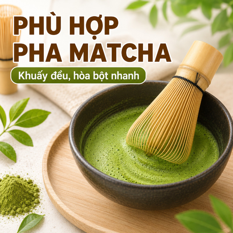 Chổi Chasen Đánh Trà Matcha Bằng Tre 80 100 120 Sợi Kiểu Nhật Dụng Cụ Pha Trà Xanh Cao Cấp