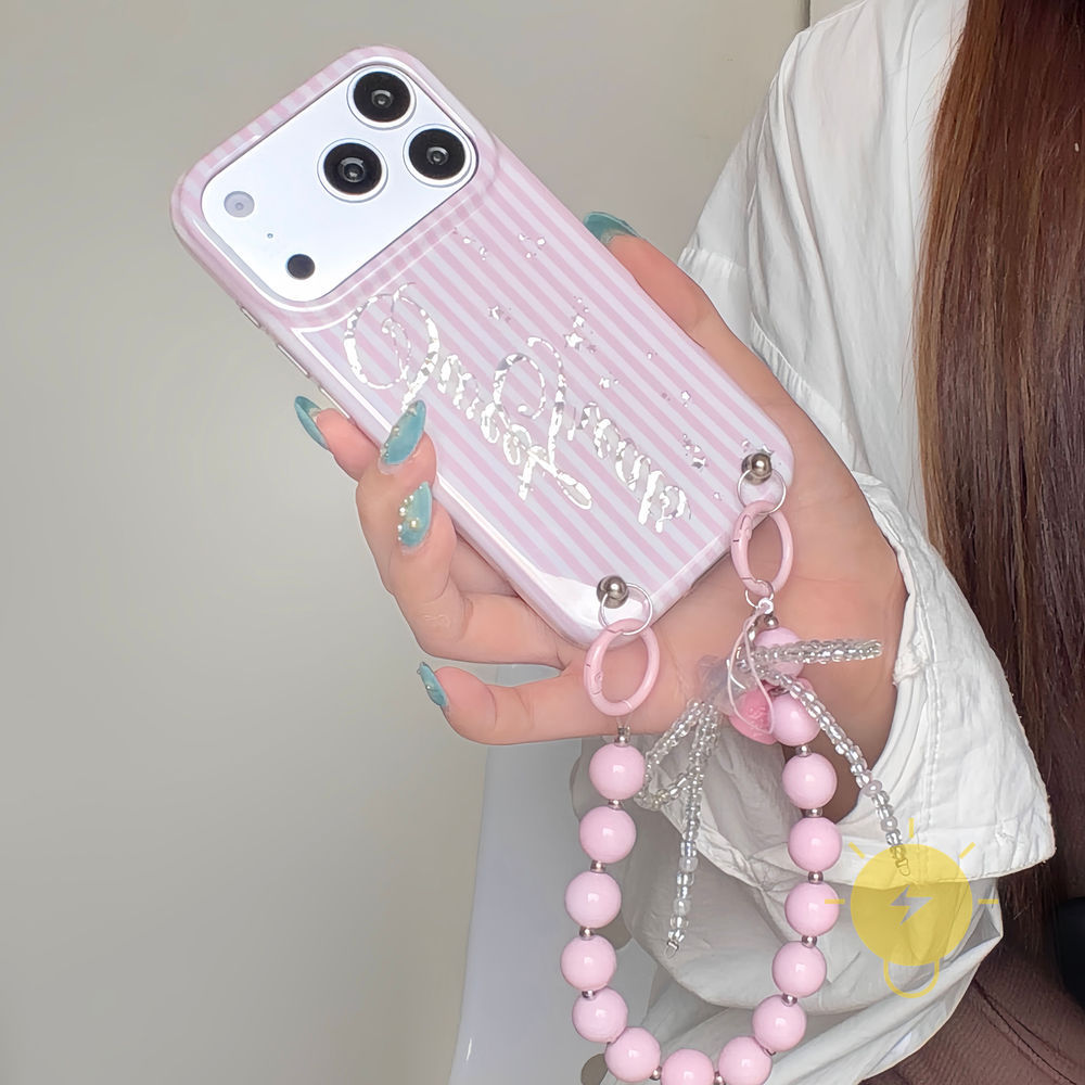 Phone Case For iPhone 17 Pro Max 16 15 14 13 TPU Keychain Chain Stripe Aesthetic Korean Cute