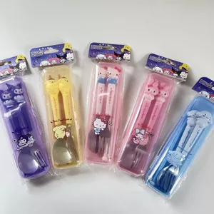 Hoạt Hình Sanrio Dễ Thương Kuromi Thép Không Gỉ Bộ Đồ Ăn Bộ Hộp Bảo Quản Di Động Sinh Viên Thìa Nĩa 6.11
