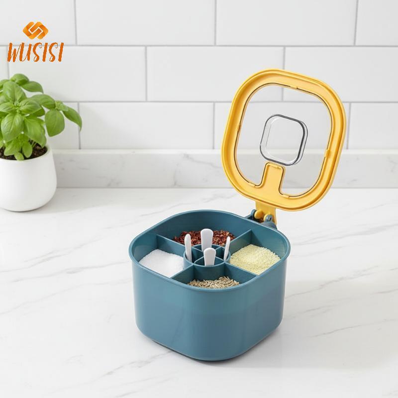 [WUSISI] Bình đựng gia vị 4 trong1 cần thiết cắm trại với 4 thìa Chai gia vị du lịch tiện dụng Nhẹ và di động MỚI