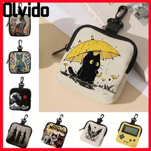 Ví đựng tiền xu OLVIDO, Ví Mini in hình mèo, Túi đựng tai nghe bằng da nhân tạo nhẹ di động bền bỉ Bạn bè