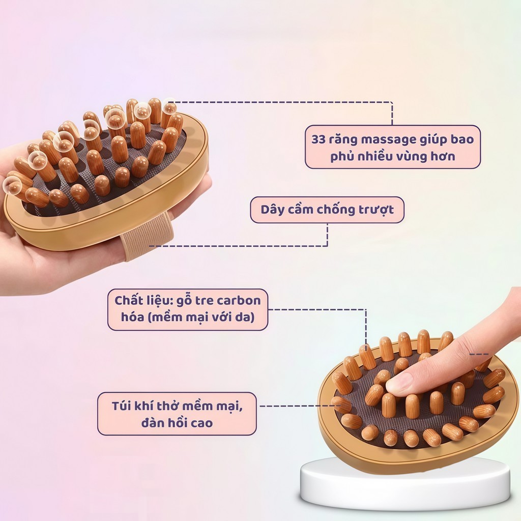 Lược Massage Da Đầu Bàn Chải Kinh Tuyến Di Động Chống Tĩnh Điện Thúc Đẩy Lưu Thông Máu Giảm Mệt Mỏi Bằng Gỗ - FE123