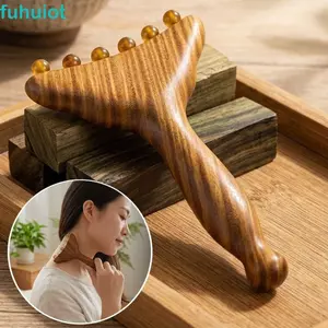 Lược Massage Kinh Tuyến FUHUIOT, Quả Bóng Đồng / Sừng Nàng Tiên Cá Thiết Kế Đuôi Dụng Cụ Gua Sha Mặt Tay Cầm Bằng Gỗ Đàn Hương Thoải Mái Cầm Lymphatic Thoát Nước Massage Mặt