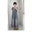Quần yếm Denim dáng rộng thông thường ngọt ngào phong cách Hàn Quốc